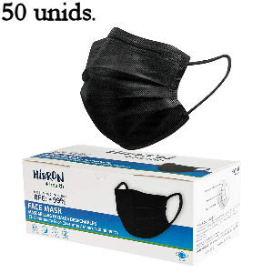 Mascarillas negras higiénicas desechables negras homologadas, pack de 50 unidades